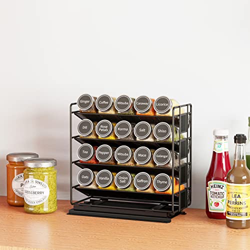 Pull Out Spice Rack Organizer with 20 Jars, Heavy Duty Slide Out Seasoning Organizer for Kitchen Cabinets, with 801 Labels and Chalk Marker, Left Facing - view 7
