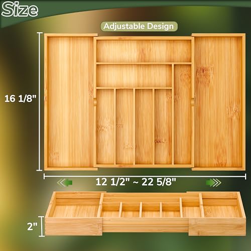 Drawer organizer flatware organizer cutlery tray silverware organizer expandable adjustable bamboo drawer organizer kitchen bathroom - view 2