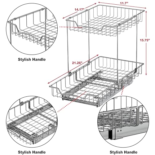 2-Tier (L+L) Pull Out Under Cabinet Sliding Shelf, Chrome - view 2