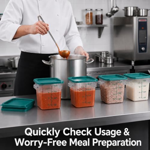 4 Pack 4QT Food Storage Containers with Green Lids - Square, Clear - view 5