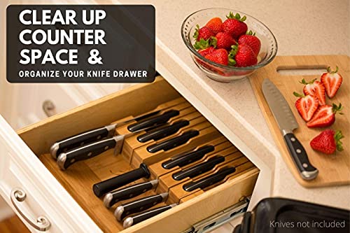 In-Drawer Bamboo Knife Block Holds 12 Knives (Not Included) Without Pointing Up PLUS a Slot for your Knife Sharpener! Knife Organizer Made from Quality Moso Bamboo - view 3
