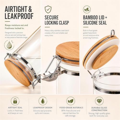68 oz Tall Glass Spaghetti Jar with Airtight Clamp Lid - view 4