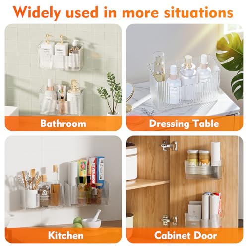 2 Pack Adhesive Storage Cabinet Door Caddy Organizer,Stackable Clear Plastic Storage Organizer Adhesive Hanging Bin for Bathroom, Kitchen,Pantry - view 5