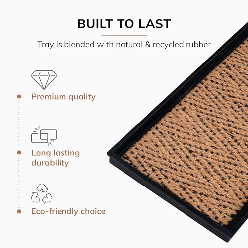 Heavy Duty Waterproof Rubber Shoe Storage Mat Organizer/Boot Storage Multi Use for Entryway with Coir, Tan and Black Insert, Fits 4 Pair (46.5" Wide) - view 3