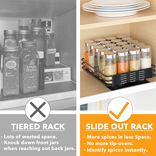 Pull Out Spice Rack Organizer for Cabinet, Heavy Duty Slide Out Seasoning Kitchen Organizer, Cabinet Organizer, with Labels and Chalk Marker, 8.5" W x10.75 D x2.5 H, 1 Drawer 1-Tier - view 3