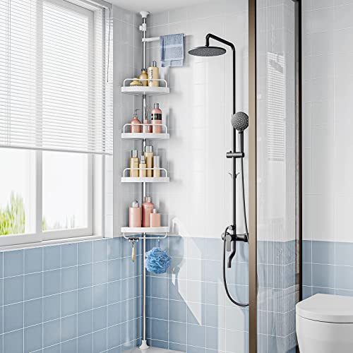 Corner Shower Caddy Tension Pole: Adjustable Stainless Steel Shower Organizer with 4 Tier Shelf for Bathroom Bathtub Tub Shampoo - Floor Standing Rack Bath Storage Holder with Rust Proof Rods - view 6