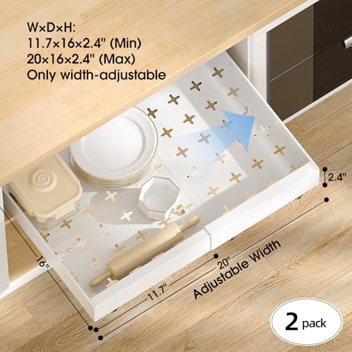 16" Deep Pull Out Cabinet Organizer with 6 Dividers, Expandable (11.7 "-20" W) Pull Out Drawers for Cabinets, Cabinet Trays Pull Out for Cabinets in Kitchen, Pantry or Bathroom, White, 2 Pack - view 2