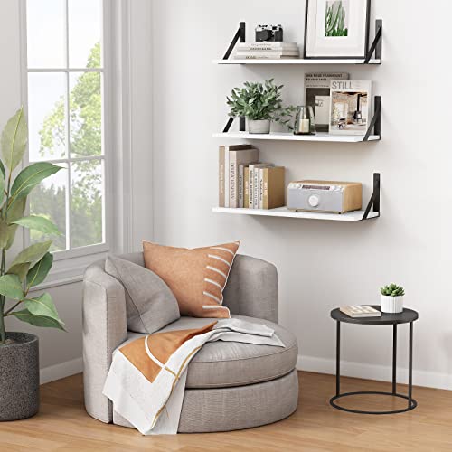 White Floating Shelves 24 inches Long Set of 3, 24 x 8 Inch Bathroom Wall Shelves Over Toilet for Towels, Modern Wood Mounted Storage Shelf for Bedroom Living Laundry Room Kitchen Office Closet - view 4