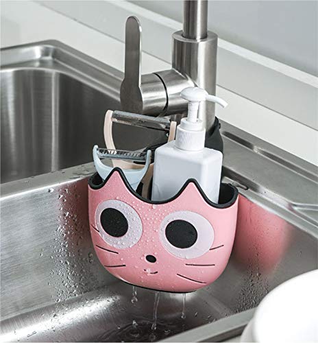 2 PACK Sponge Holder Basket with Buckle,Sink Faucet Caddy Hanging Drain Rack, Gadget Soap Brush Desk Pen Organizer for Kitchen Bathroom,Pink Green - view 2