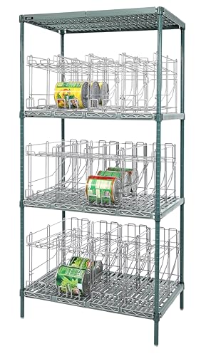 Can Rack Unit, Stationary, 36" W x 24" D x 74" H, Includes: (4) Polymer mat Shelves, (4) Posts and (12) can Rack Sections, Green epoxy