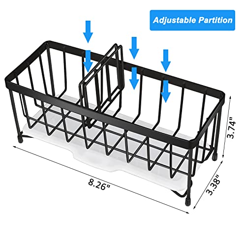 Kitchen Sink Caddy Organizer - 304 Stainless Steel Sponge Holder With Adjustable Partition - Dish Brush Tray Accessories - view 6