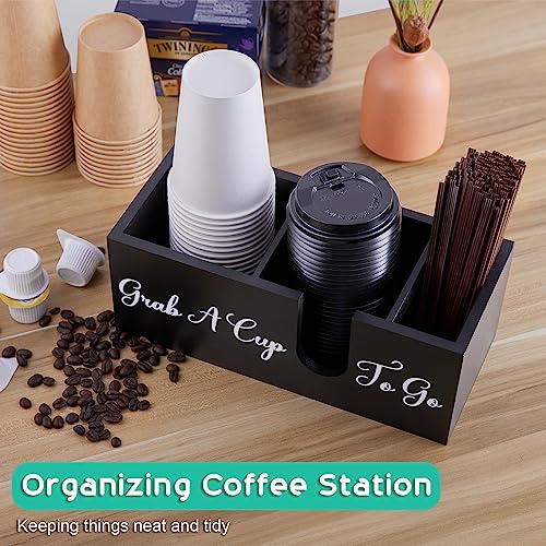 Coffee Cup Holder for Countertop - Wood Coffee Bar Accessories and Organizer - Coffe Station Organizer for Cup Lid Stirrers Pod - view 2
