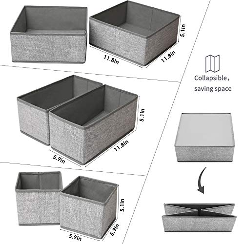 Foldable Underwear Drawer Organizer, Closet Dividers, Storage Box for Clothes, Socks (6 Bins, Gray) - view 4