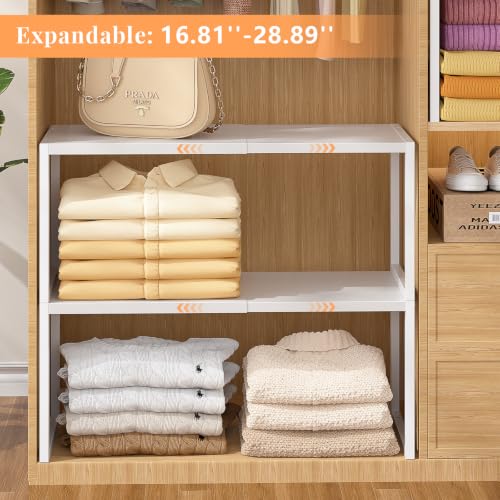 2 Pack Stackable Closet Organizers and Storage Shelves, Expandable Metal Clothing Shelf, Adjustable Shelving Unit for Cabinet Wardrobe, Kitchen, Pantry, Sweater Clothes Cube Storage Organizer - view 6