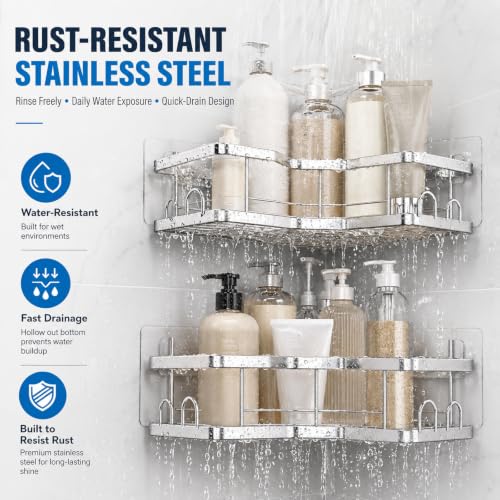 5 Pack Corner Shower Caddy, Adhesive Stainless Steel Shower Shelves - view 5