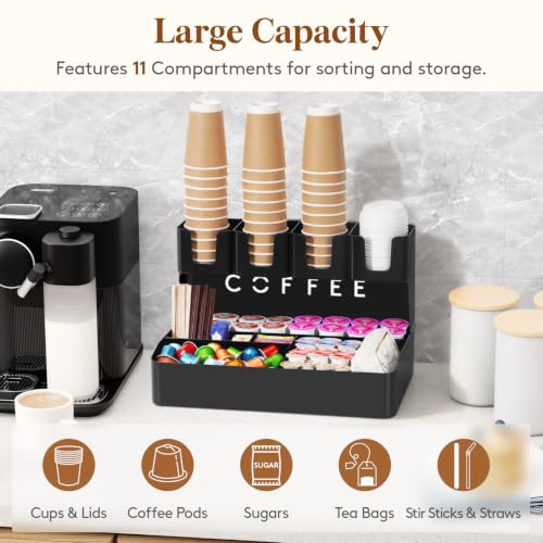 2-tier Coffee Station Organizer, 11 Compartments, Black, Plastic - view 2