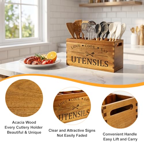 Acacia Wood Kitchen Utensil Holder Countertop Large Cooking Spoon Organizer - view 2