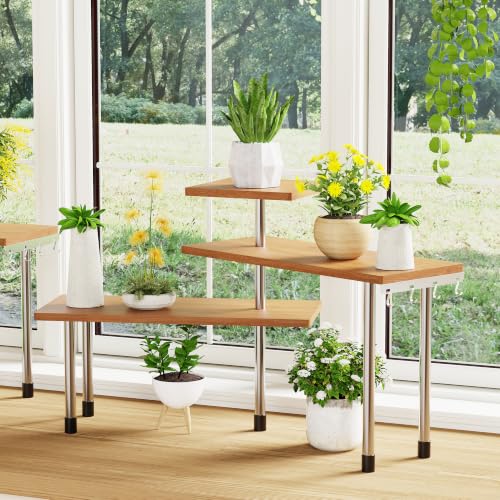 3 Tier Corner Shelf Bamboo Countertop Organizer Bookshelf Display Shelves Space Saving Rack for Living Room, Kitchen, Office (with Hooks) - view 5