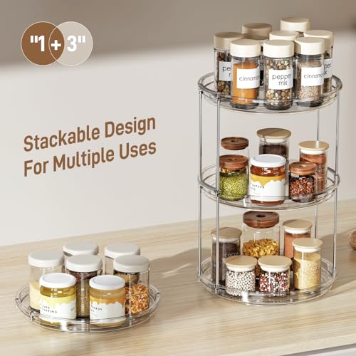 4 Pack 2 Tier Lazy Susan Turntable Organizer 9.25'' Rotating Spice Rack Organization for Cabinet, Kitchen, Pantry, Countertop, Bathroom, Vanity, Medicine Cabinet Organizer, Clear - view 6