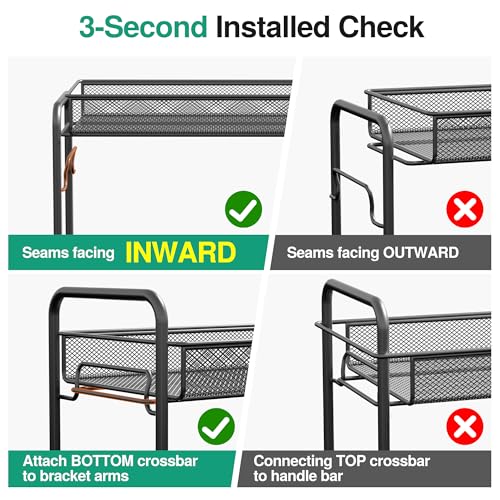 Spice Rack Organizer for Countertop, 2-Tier Foldable Metal Rust-Proof Standing Large Seasoning Storage Shelf with Guardrail and Mesh Design for Kitchen Cabinet Bathroom Living Room Pantry, Black - view 3