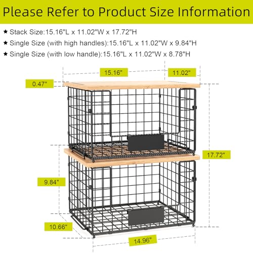 2 Pack Stackable Wire Baskets with Bamboo Top,Pantry Organizers Counter - view 5