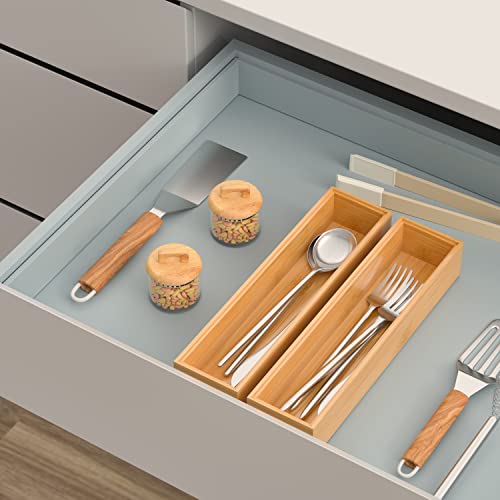 Silverware Tray for Drawer, Stackable Kitchen Bamboo Drawer Organizer 12" x 3" x 2" Set of 2 - view 3