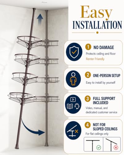Rustproof Corner Shower Caddy Tension Pole for Bathroom Organizers - view 6