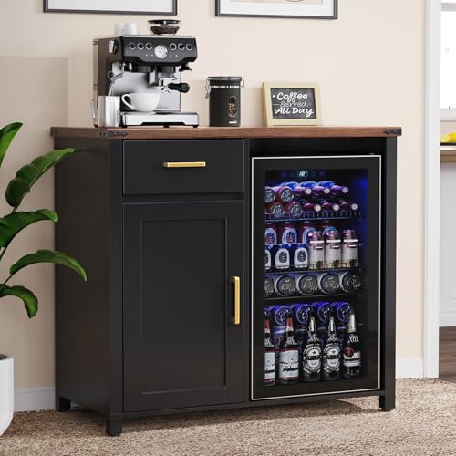 Coffee Bar Cabinet with Fridge Space, Mini Fridge Stand,Black