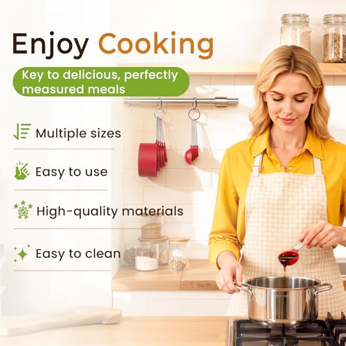16PCS Measuring Cups and Spoons Set, Measuring Spoon Set with Metric and US Measurements, Fits for Measuring Dry and Liquid (Red) - view 4