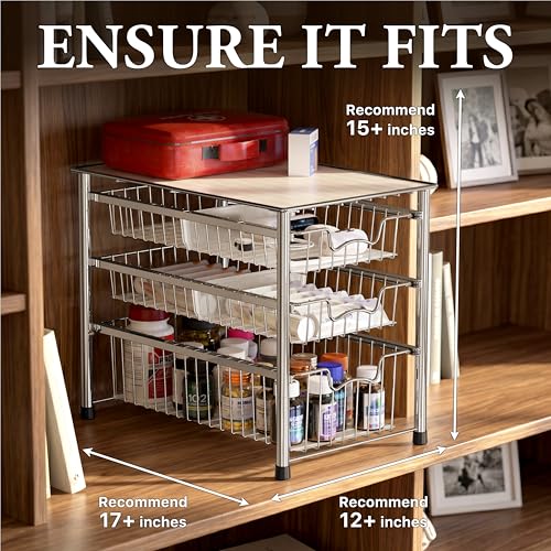 Stackable 3 Tier Sliding Basket Organizer Drawer, Chrome - view 3