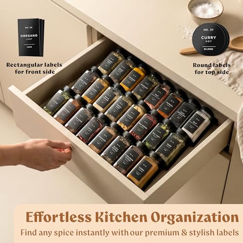Glass Spice Jars with Labels, 24x Matte Black Lids - 4oz Set - view 3