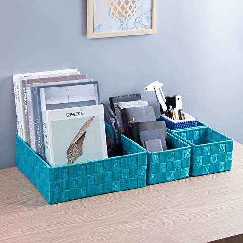 Woven Storage Baskets for Organizing, Small Black Baskets Cube Bin Container Tote Organizer Divider for Drawer, Closet, Shelf, Dresser, Set of 4(Aqua) - view 4