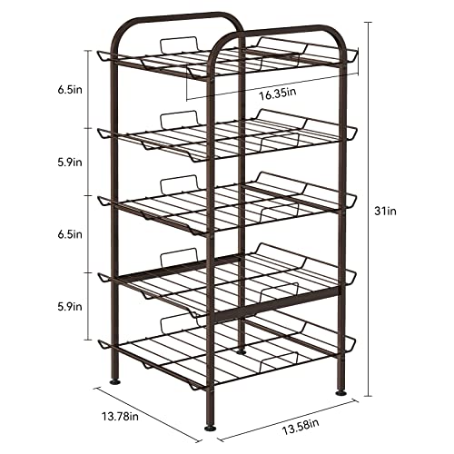 5 Tier Water Bottle Organizer Vertical Free Standing Storage Shelf Metal Beverage Rack Dispenser Large Capacity Bottled Water Holder Stand for Kitchen Party Pantry, Bronze - view 2