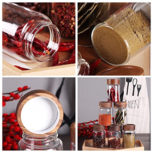 6 Pcs Small Glass Spice Jars with Label,High Sealing Threaded Mouth,with Black Printed Spice Labels - 8.79oz /260ml*6,Empty Cylinder Spices Bottles,Storage Jars with Airtight Screw Lids - view 3
