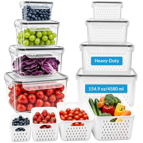 4 Pack Heavy-Duty Fruit Storage Containers for Fridge, Produce Fresh Keeper