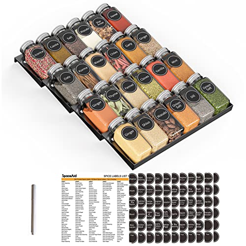 Spice Drawer Organizer with 28 Spice Jars, 386 Spice Labels, 4 Tier Seasoning Rack Tray Insert for Kitchen Drawers, 13" Wide x 17.5" Deep (Pack of 2) - view 6