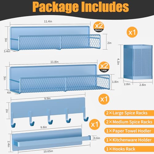 Magnetic Spice Rack for Refrigerator, 7 Pack Metal Magnetic Shelf Blue, Moveable Spice Organizer with Hook Rack, Paper Towel Holder, Kitchenware Holder, Strong Magnetic Storage Fridge Organizer - view 2