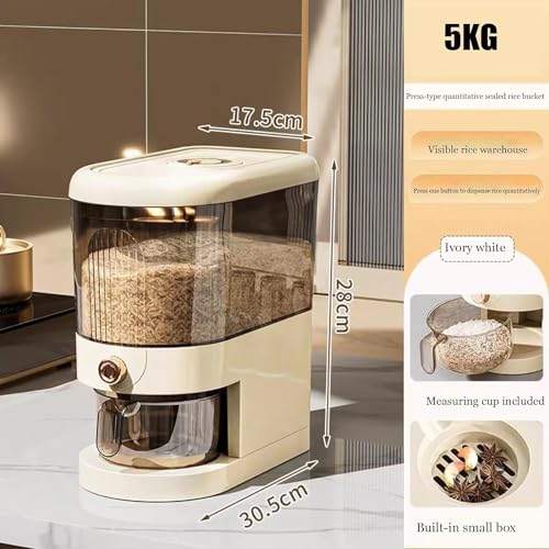 11LB Rice Dispenser, Large Grain Container Storage with Lid Measuring Cylinder Household Cereal Dispenser Bucket for Kitchen Soybean Corn(11lb) - view 2