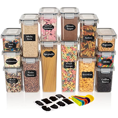 Airtight Food Storage Containers with Lids –14 Pack Kitchen Organization Set, Pantry Organization and Storage, Plastic Canisters with Lids - Cereal Containers Storage, Flour, Sugar (Black)