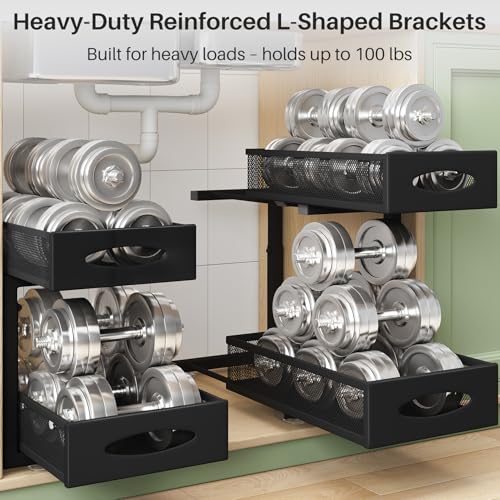Under Sink Organizer, 2 Pack 2 Tier Pull out Cabinet Organizer Baskets with Mesh Sliding Drawers, Slide out Sink Storage Shelves for Home, Kitchen, Bathroom, Pantry, Office Organizers and Storag,Black - view 5