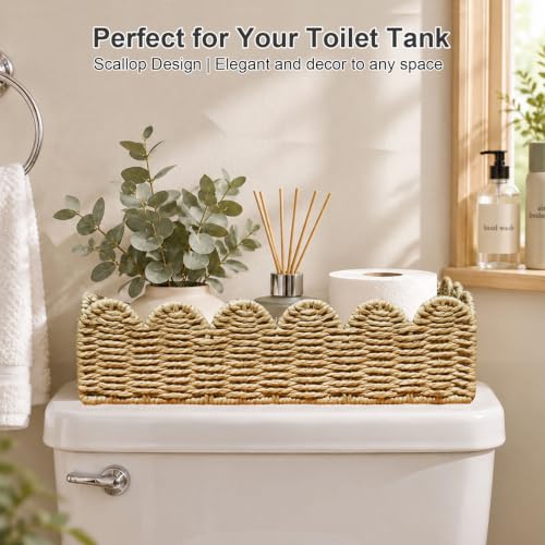 Updated Scalloped Toilet Paper Storage Basket for Toilet Tank, Beige - view 4