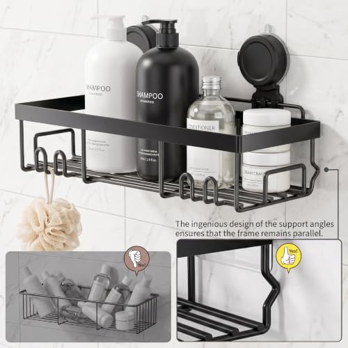 Suction Cup Shower Caddy Shelf Organizer Rack, Black Bathroom Shelves Basket, Home Farmhouse Wall Inside Organization and Storage - view 3
