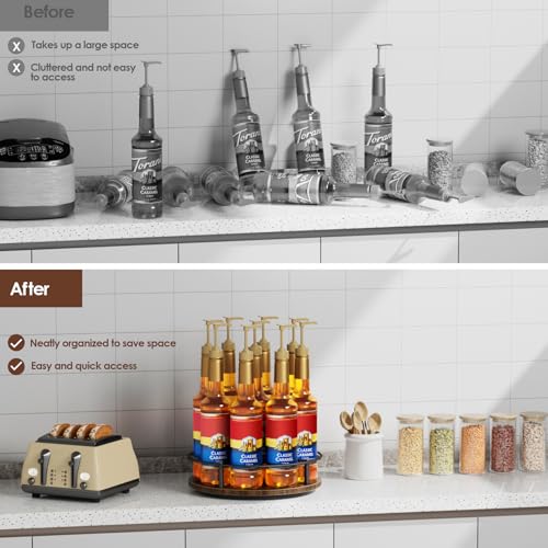 9 Bottles Rotating Coffee Syrup Rack, Brown+Black - view 4