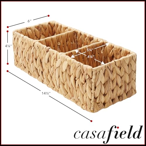 Set of 2 Water Hyacinth Basket Organizers with 3 Sections, Natural - Woven Storage Bins for Bathroom, Laundry, Pantry, Office, Shelves - view 7
