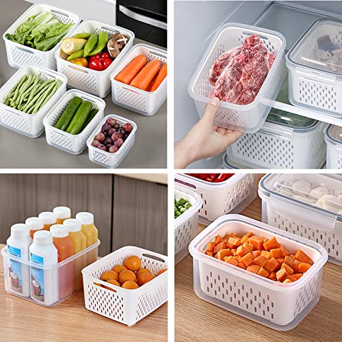 3Pack Fridge Food Storage Container Set with Lids with Strainer,Plastic Fresh Produce Saver Vegetable Fruit Meat Storage Organization, BPA-Free Plastic Produce Keepers(3.15L+1.7L+0.8L) - view 6