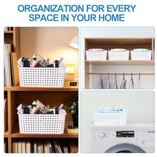 6-Pack Small Storage Baskets, Woven Plastic Basket, White - view 4