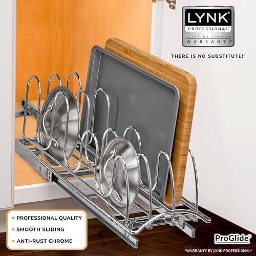 Pull Out Pot and Pan Lid Organizer Under Cabinet - Lifetime Ltd. Warranty – Cookie Sheet Organizer for Cabinet – Narrow Slide Out Baking Sheet Organizer Drawer – 7.25W x 21D, Chrome - view 2
