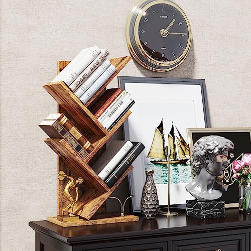 Tree Bookshelf, 4-Tier Book Storage Organizer Shelves,Rustic Brown, HBC014H - view 2