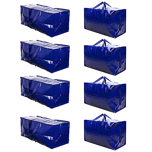 8 Packs Heavy Duty Large Storage Moving Bags Bundles, 4 Packs of Large Moving Bags with Strap and 4 Packs Oversize Moving Storage Bags