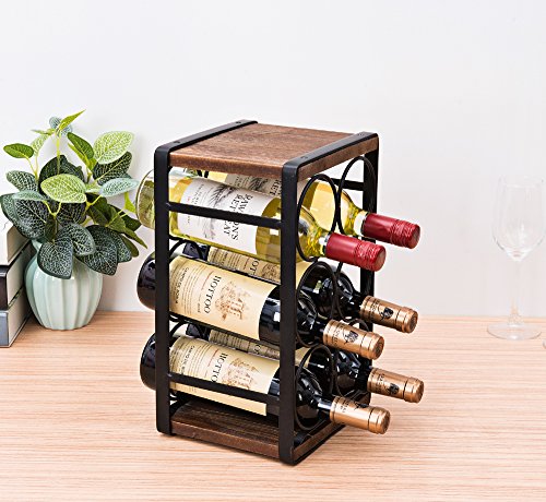 Rustic Wood Countertop Wine Rack 6 Bottles No Need Assembly Brown - view 3